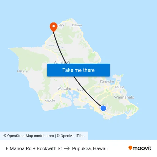 E Manoa Rd + Beckwith St to Pupukea, Hawaii map