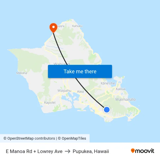 E Manoa Rd + Lowrey Ave to Pupukea, Hawaii map