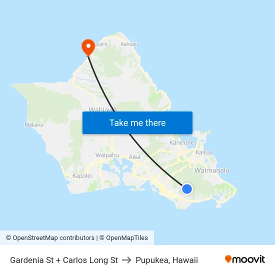 Gardenia St + Carlos Long St to Pupukea, Hawaii map