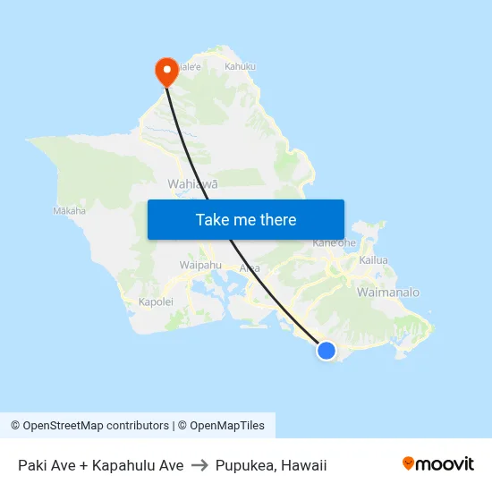 Paki Ave + Kapahulu Ave to Pupukea, Hawaii map