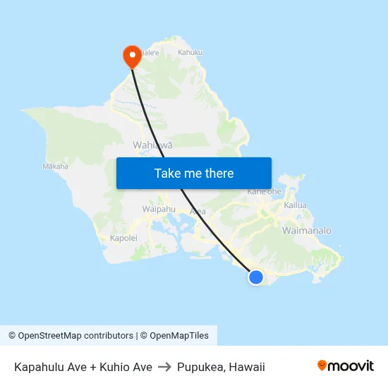 Kapahulu Ave + Kuhio Ave to Pupukea, Hawaii map