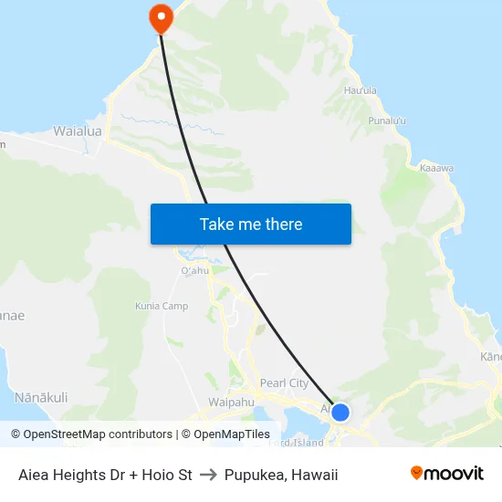 Aiea Heights Dr + Hoio St to Pupukea, Hawaii map