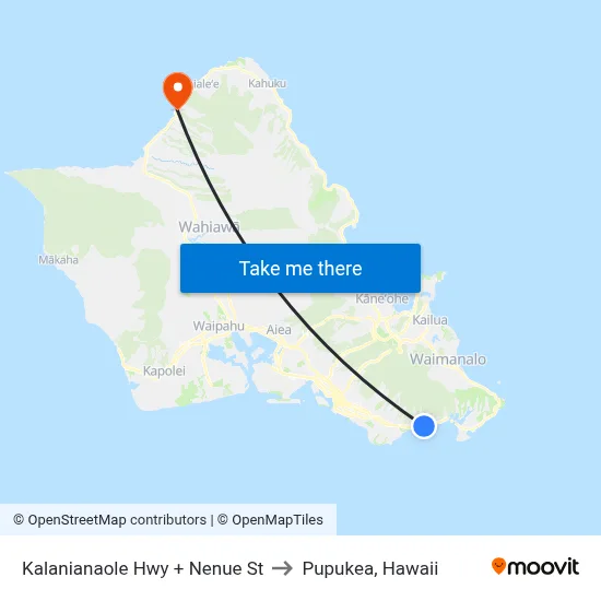 Kalanianaole Hwy + Nenue St to Pupukea, Hawaii map