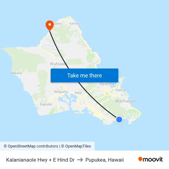 Kalanianaole Hwy + E Hind Dr to Pupukea, Hawaii map