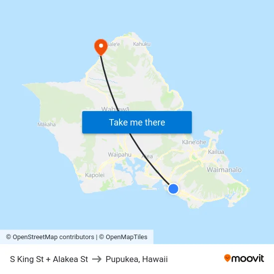 S King St + Alakea St to Pupukea, Hawaii map