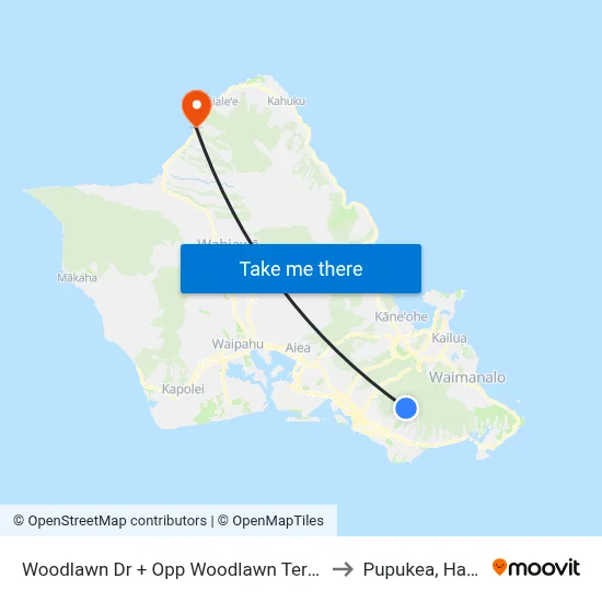 Woodlawn Dr + Opp Woodlawn Terrace Pl to Pupukea, Hawaii map