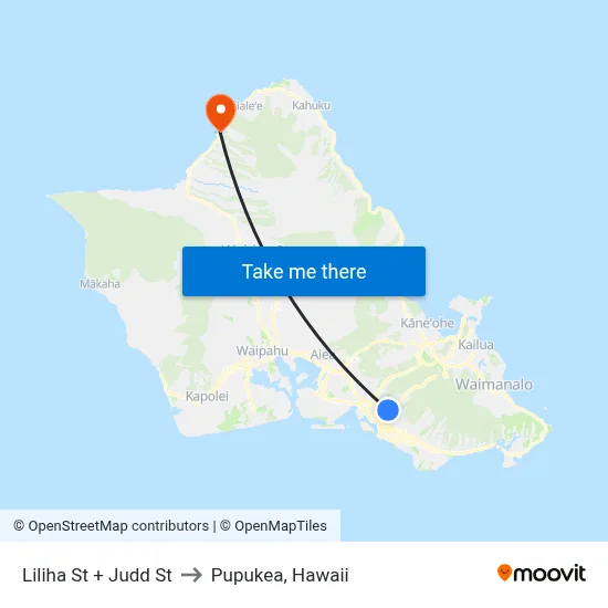Liliha St + Judd St to Pupukea, Hawaii map