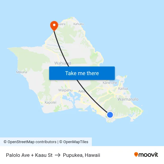 Palolo Ave + Kaau St to Pupukea, Hawaii map