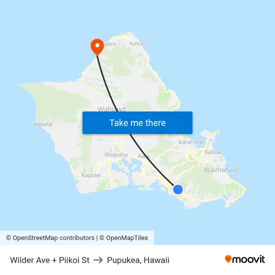 Wilder Ave + Piikoi St to Pupukea, Hawaii map