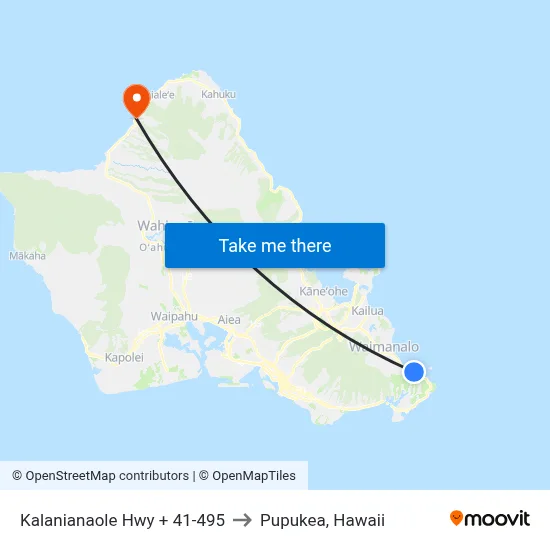 Kalanianaole Hwy + 41-495 to Pupukea, Hawaii map