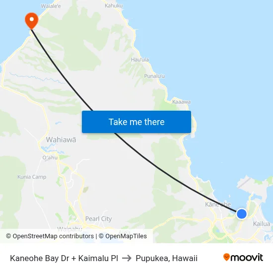 Kaneohe Bay Dr + Kaimalu Pl to Pupukea, Hawaii map