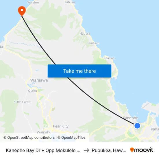 Kaneohe Bay Dr + Opp Mokulele Dr to Pupukea, Hawaii map