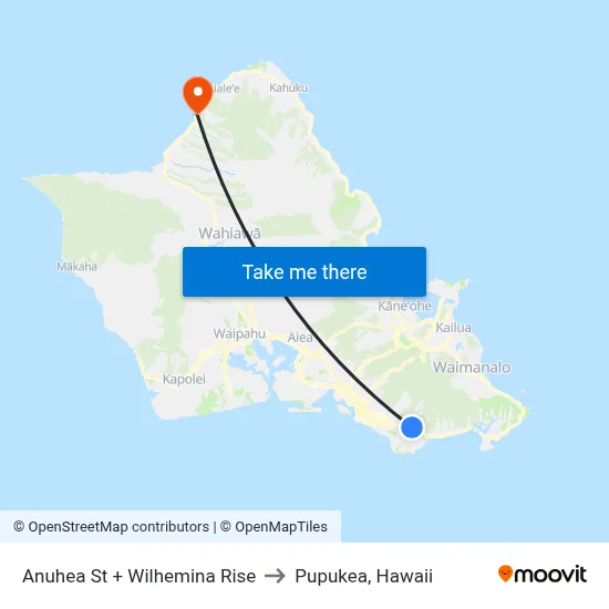 Anuhea St + Wilhemina Rise to Pupukea, Hawaii map
