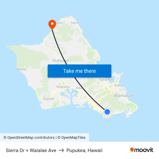 Sierra Dr + Waialae Ave to Pupukea, Hawaii map