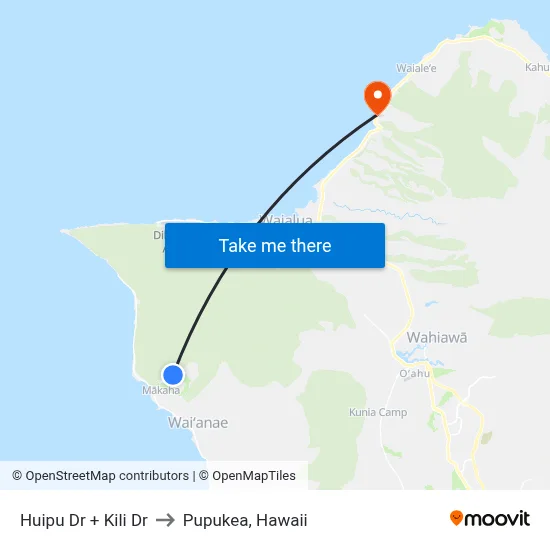Huipu Dr + Kili Dr to Pupukea, Hawaii map