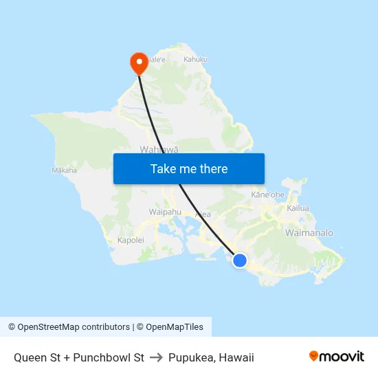 Queen St + Punchbowl St to Pupukea, Hawaii map