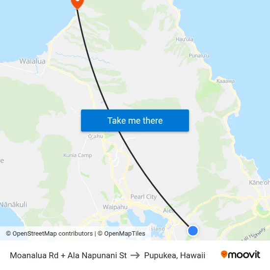 Moanalua Rd + Ala Napunani St to Pupukea, Hawaii map