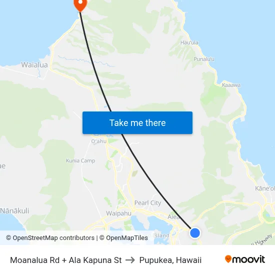 Moanalua Rd + Ala Kapuna St to Pupukea, Hawaii map