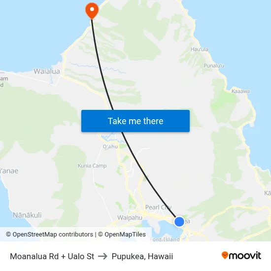 Moanalua Rd + Ualo St to Pupukea, Hawaii map