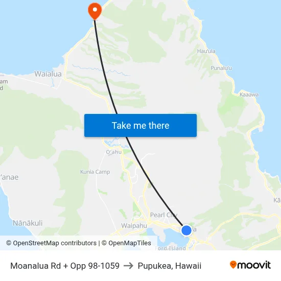 Moanalua Rd + Opp 98-1059 to Pupukea, Hawaii map