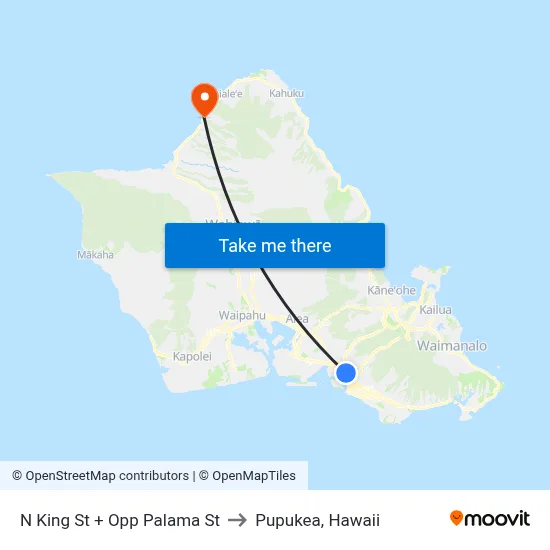 N King St + Opp Palama St to Pupukea, Hawaii map