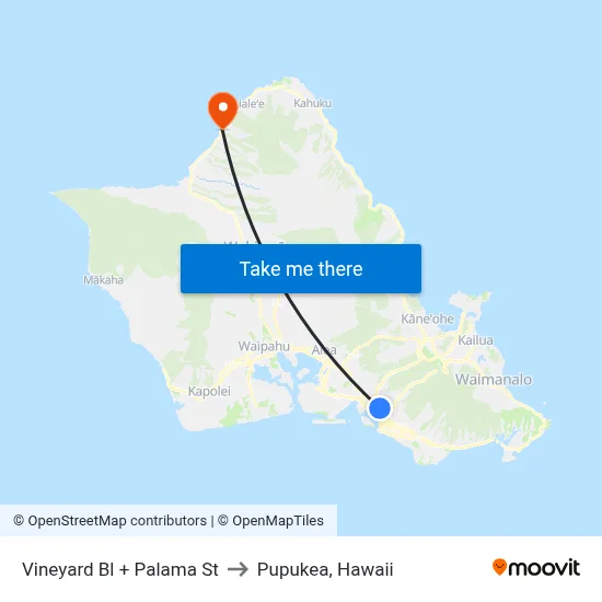 Vineyard Bl + Palama St to Pupukea, Hawaii map