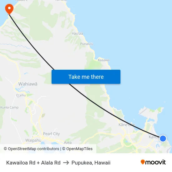 Kawailoa Rd + Alala Rd to Pupukea, Hawaii map