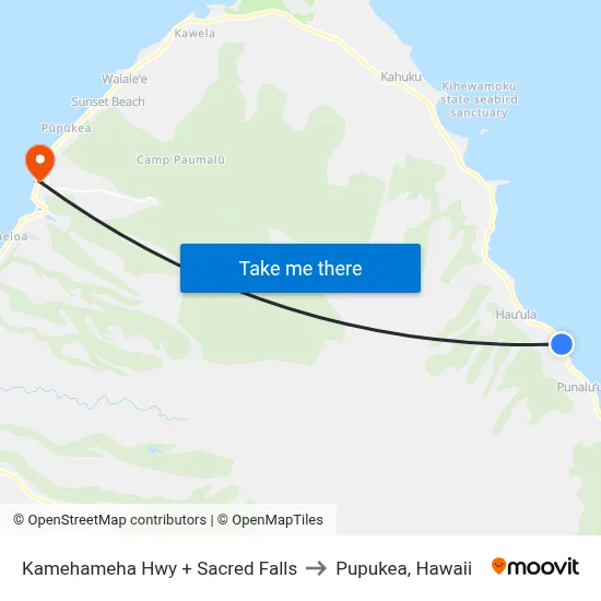 Kamehameha Hwy + Sacred Falls to Pupukea, Hawaii map
