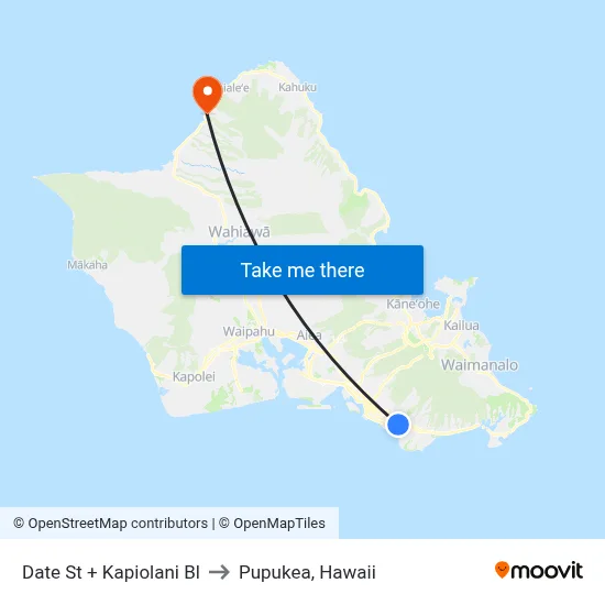 Date St + Kapiolani Bl to Pupukea, Hawaii map