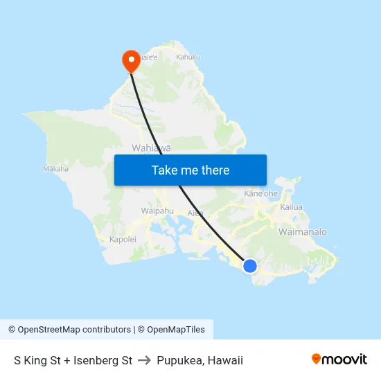 S King St + Isenberg St to Pupukea, Hawaii map