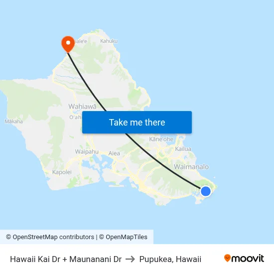 Hawaii Kai Dr + Maunanani Dr to Pupukea, Hawaii map