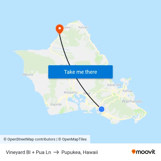Vineyard Bl + Pua Ln to Pupukea, Hawaii map