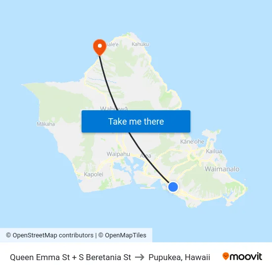 Queen Emma St + S Beretania St to Pupukea, Hawaii map