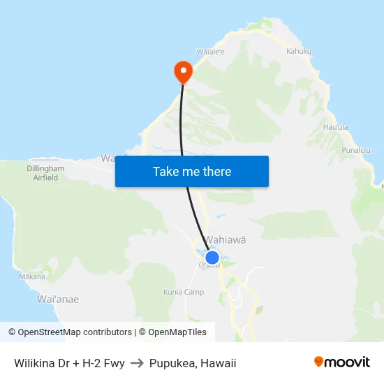 Wilikina Dr + H-2 Fwy to Pupukea, Hawaii map