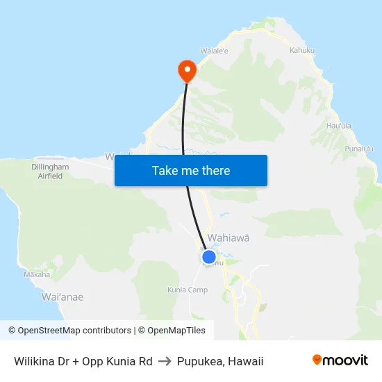 Wilikina Dr + Opp Kunia Rd to Pupukea, Hawaii map