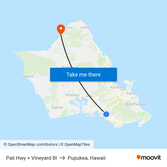 Pali Hwy + Vineyard Bl to Pupukea, Hawaii map