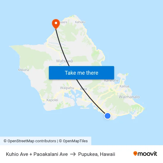 Kuhio Ave + Paoakalani Ave to Pupukea, Hawaii map