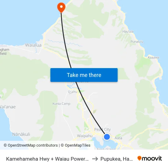 Kamehameha Hwy + Waiau Power Plant to Pupukea, Hawaii map