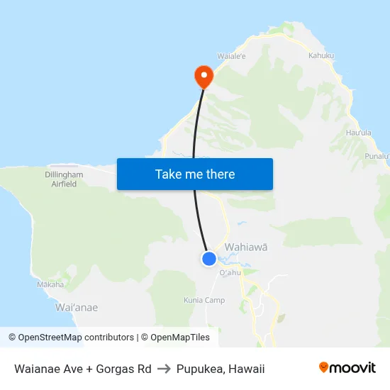 Waianae Ave + Gorgas Rd to Pupukea, Hawaii map