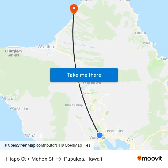Hiapo St + Mahoe St to Pupukea, Hawaii map