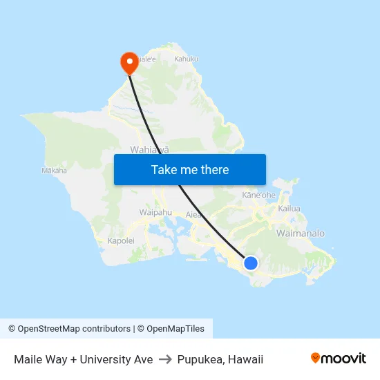 Maile Way + University Ave to Pupukea, Hawaii map