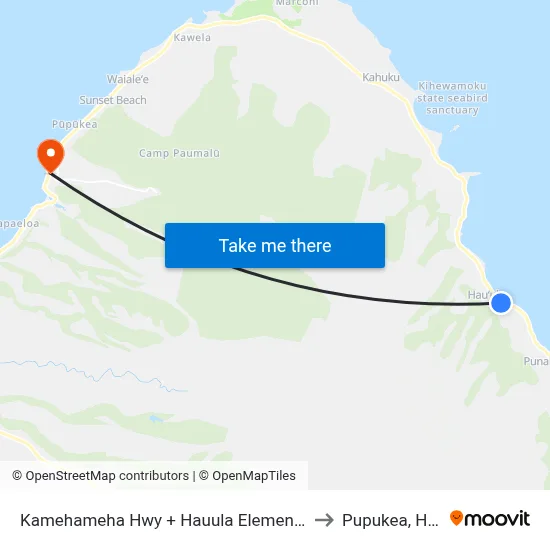 Kamehameha Hwy + Hauula Elementary School to Pupukea, Hawaii map
