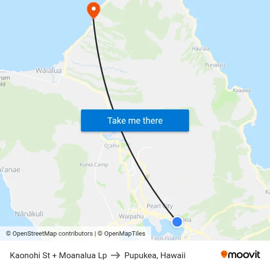 Kaonohi St + Moanalua Lp to Pupukea, Hawaii map