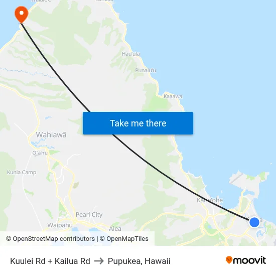 Kuulei Rd + Kailua Rd to Pupukea, Hawaii map