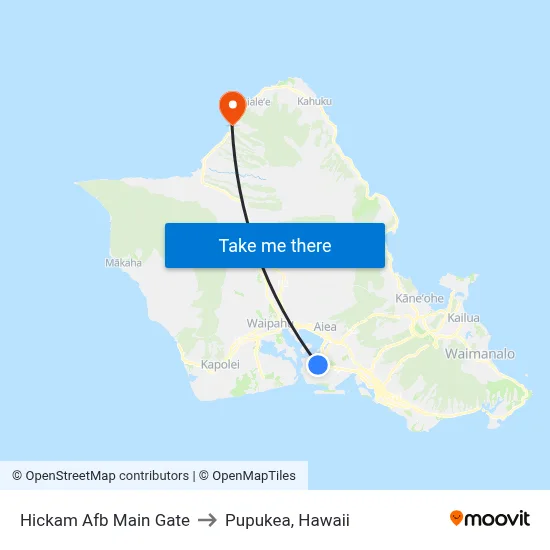 Hickam Afb Main Gate to Pupukea, Hawaii map
