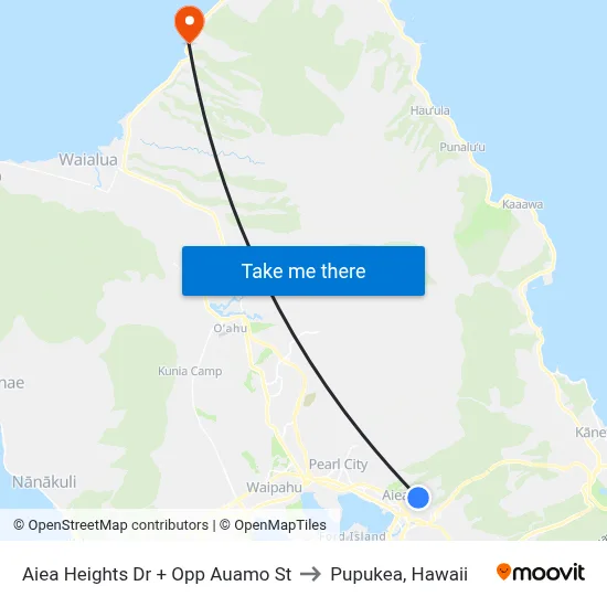 Aiea Heights Dr + Opp Auamo St to Pupukea, Hawaii map