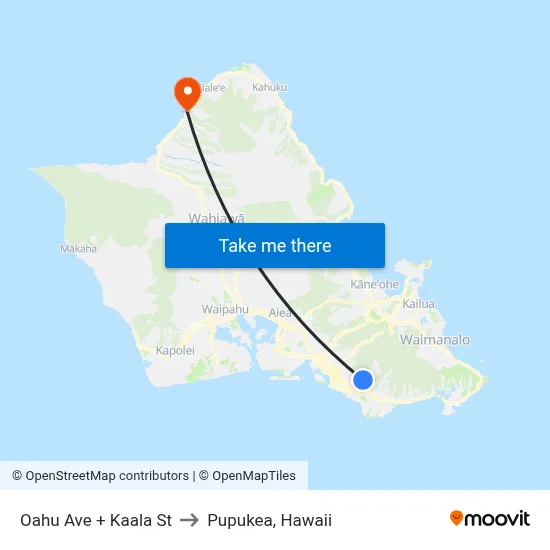 Oahu Ave + Kaala St to Pupukea, Hawaii map