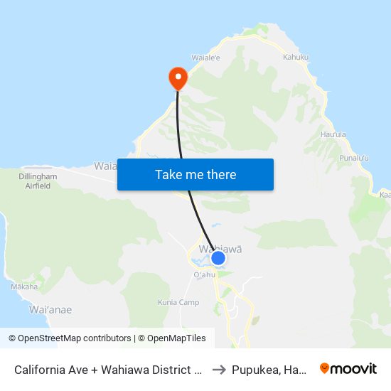 California Ave + Wahiawa District Park to Pupukea, Hawaii map