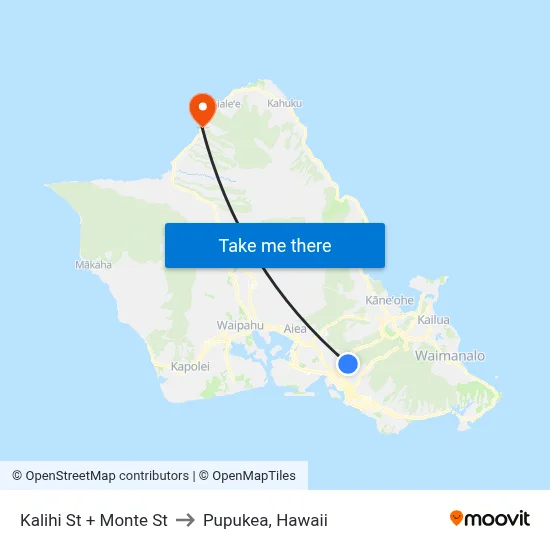 Kalihi St + Monte St to Pupukea, Hawaii map