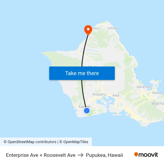 Enterprise Ave + Roosevelt Ave to Pupukea, Hawaii map